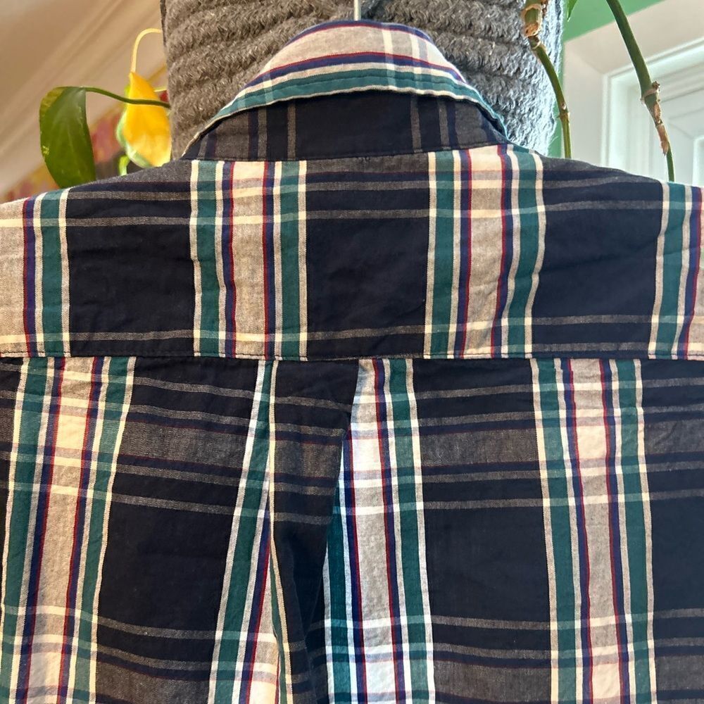 American Apparel Plaid Button Up Shirt Mens Small Blue Green Short Sleeve Cotton - Picture 6 of 16